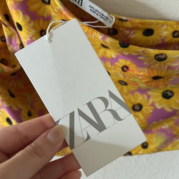 Zara Sunflower One Shoulder Crop Top Tank Floral Cottagecore Boho Size Large - Picture 7 of 12